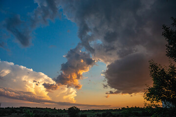 evening landscape with Cumulus clouds
