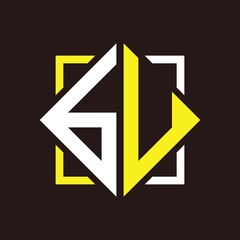 B U initial monogram quadrangle with square