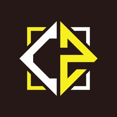 C Z initials quadrangle monogram with square