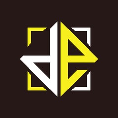 D E Initials quadrangle monogram with square