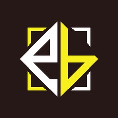 E B Initials quadrangle monogram with square