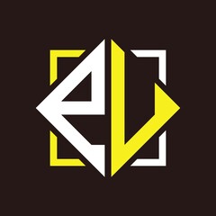 E U Initials quadrangle monogram with square