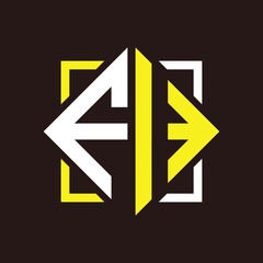 F I Initials quadrangle monogram with square