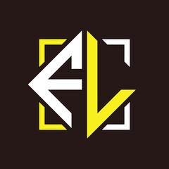 F L Initials quadrangle monogram with square