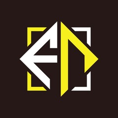 F N Initials quadrangle monogram with square