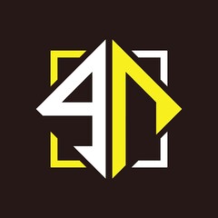 G N Initials quadrangle monogram with square