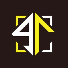 G R Initials quadrangle monogram with square