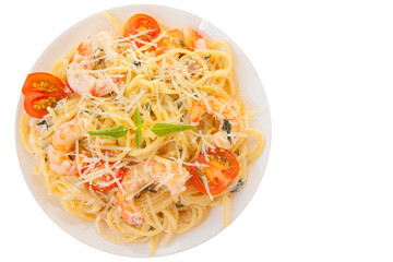 delicious Spaghetti pasta with prawns on  plate