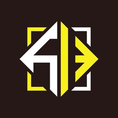 H I Initials quadrangle monogram with square