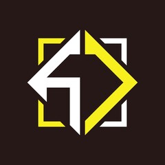 H J Initials quadrangle monogram with square