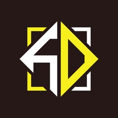 H O Initials quadrangle monogram with square