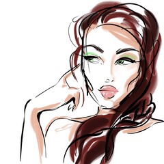 face of a beautiful girl looks away closeup illustration for decor 