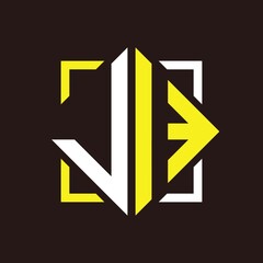 J I Initials quadrangle monogram with square