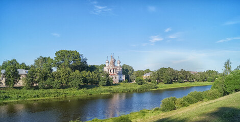 Fototapeta na wymiar View of an old Church in the city of Vologda on Bank of the Vologda river in Russia.