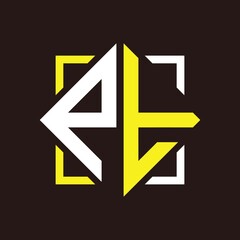 P T Initials quadrangle monogram with square