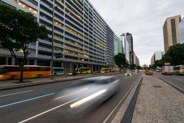 Fototapeta na wymiar Traffic in Presidente Vargas avenue in Rio de Janeiro city downtown