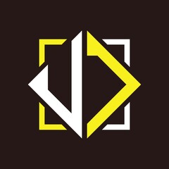 U J Initials quadrangle monogram with square