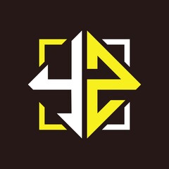 Y Z Initials quadrangle monogram with square