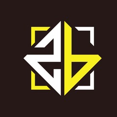Z B Initials quadrangle monogram with square