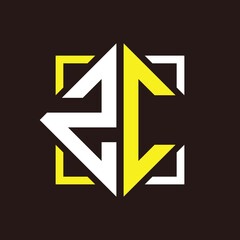Z C Initials quadrangle monogram with square