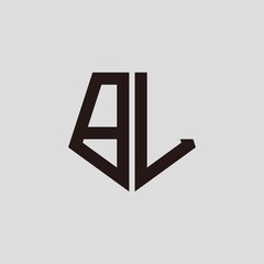 B L black pentagon initials with a gray background