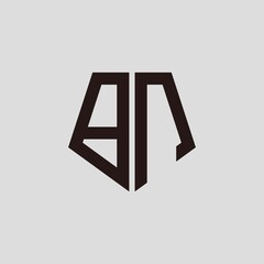 B N black pentagon initials with a gray background