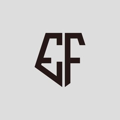 E F black pentagon initials with a gray background