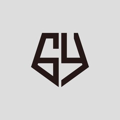 G Y black pentagon initials with a gray background