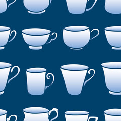 Seamless pattern of collection various tea cups