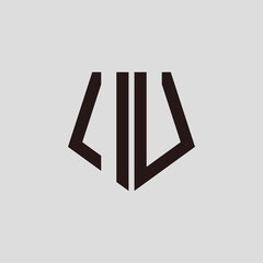 I U black pentagon initials with a gray background