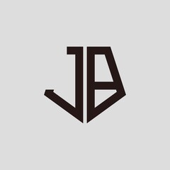 J B black pentagon initials with a gray background