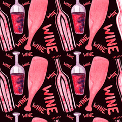 Seamless watercolor pattern on a wine theme
