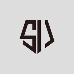 S I black pentagon initials with a gray background