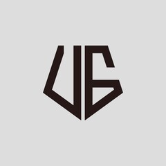 U G black pentagon initials with a gray background