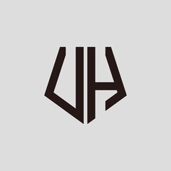 U H black pentagon initials with a gray background