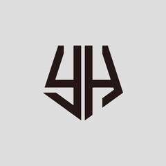 Y H black pentagon initials with a gray background