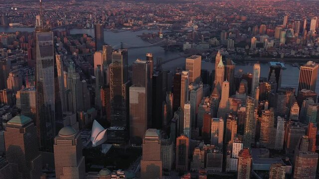 4K RAW Footage in D-log: New York City Skyline / Cityscape at sunset. Amazing view of Manhattan, NYC, USA