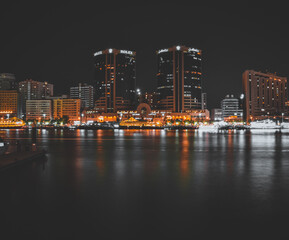 Fototapeta na wymiar Night view from Al Seef, Dubai - , Towers