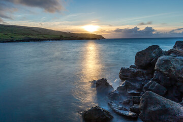 Anakena Beach on Easter Island, Rapa Nui in Chile