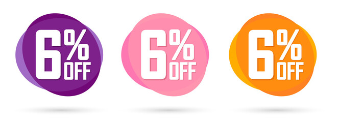 Set Sale 6% off bubble banners, discount tags design template, vector illustration