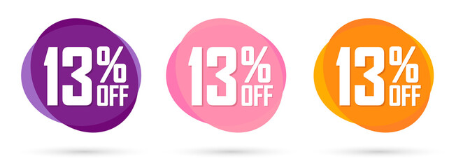 Set Sale 13% off bubble banners, discount tags design template, vector illustration