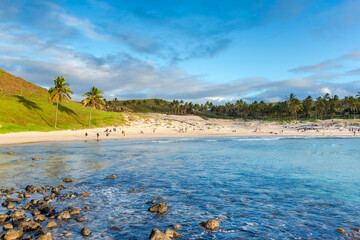 Anakena Beach on Easter Island, Rapa Nui in Chile
