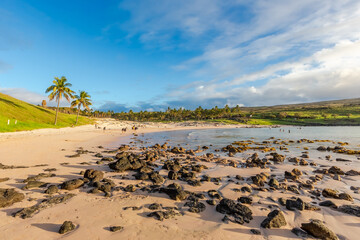 Anakena Beach on Easter Island, Rapa Nui in Chile