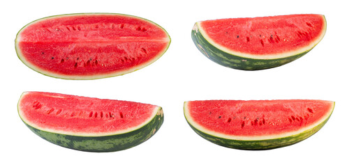 4 pieces of watermelon isolated on a white background with clipping path.