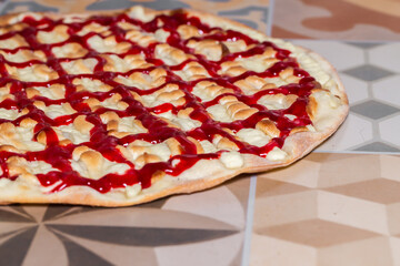 Romeo and juliet pizza. Traditional brazilian sweet pizza with sweet guava and cheese.