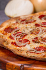 pepperoni pizza on gray background