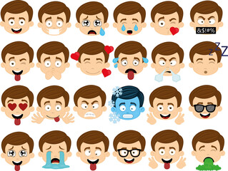 Vector illustration of various expressions of a boy's face cartoon