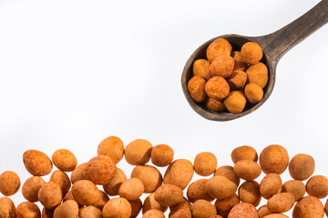 Arachis hypogaea - organic mexican peanuts. White background