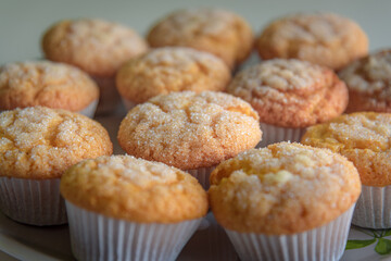 Home baked sugar coated muffins on a plate