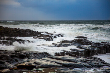 Heavy surf and waves on a rocky stretch of the Oregon coast near the town of Yachats.